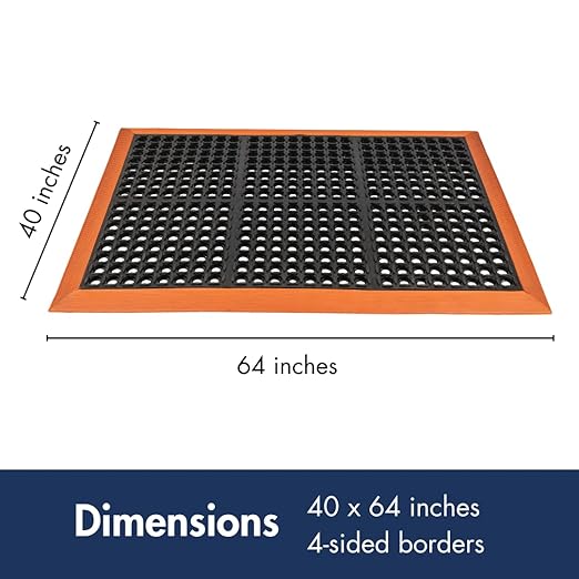 NoTrax Safety Stance Rubber Non Slip Drainage Mat - Orange/Black 40" x 64" Heavy-Duty Anti Fatigue Mats with 4 Sided Beveled Edges and Ergonomic Support - 549S4064OB