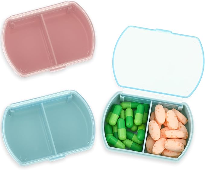 Sibba Pill Organizer Box Case 2 PCS Waterproof Travel Medicines Container Purse Essentials Small Cute Fish Oil Holder Supplements Mini Pillbox Dispenser Reminder Portable Pocket Pouch Accessories