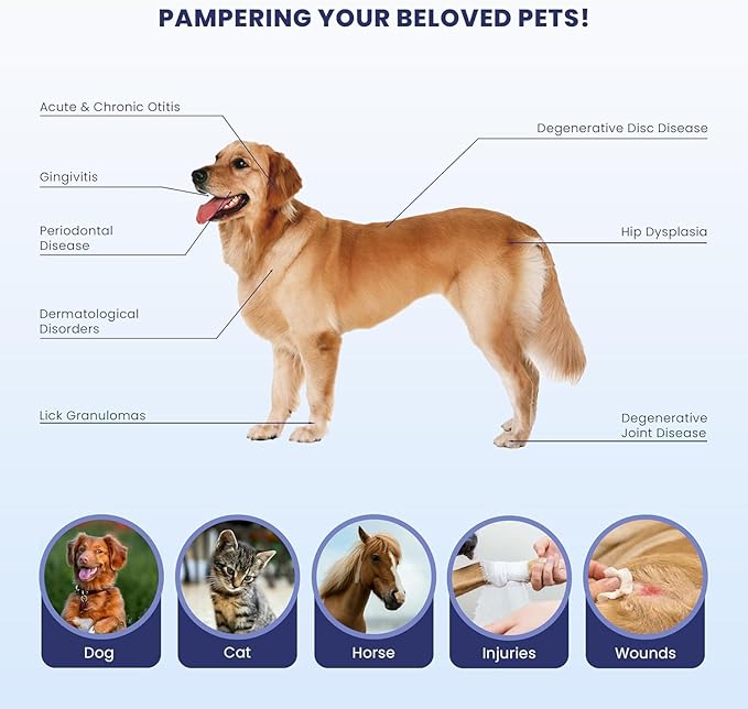 Red Light Therapy Device for Pets/Human, Infrared Light Therapy for Joints & Muscles Pain Relief, Handheld Cold Laser Therapy Device for Face and Body, with 2 Wavelenghth (808nm+650nm)