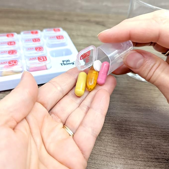 AM/PM Monthly Pill Organizer Tray with 31 Morning and Evening Daily Removable Pill Box Pods (Clear - AM/PM)