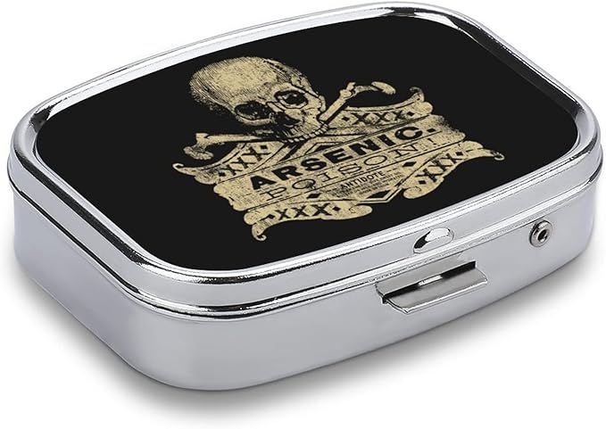 Metal 2 Compartment Pill Organizer Travel Friendly Portable Compact Pill Box Cute Pill Case to Hold Vitamins/Fish Oil/Supplements/Meds/Tablet for Purse/Pocket (Arsenic Poison)
