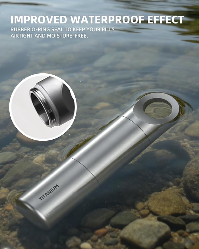 Tikey Titanium EDC Pill Container, Waterproof Keychain Capsule, Pocket Purse Pill Case for Outdoor Travel Camping (Pill Case S+1)