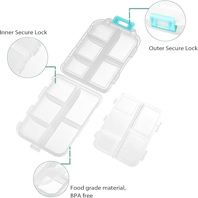 INVODA 7-Day Pill Organizer with Medicine Labels Travel Pill Case Compact, Portable Medication Organizer for Daily Use (3.7 x 2.4 x 1.18 Inches)