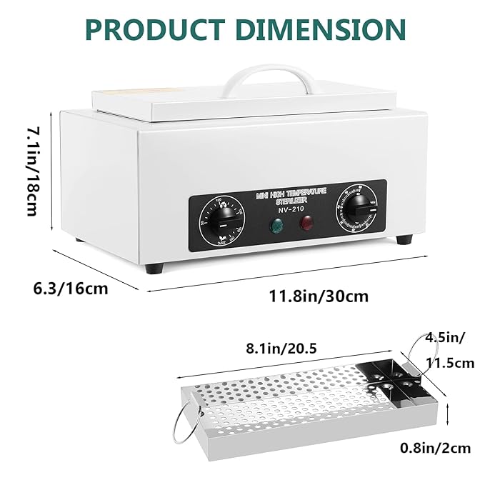 Professional Nail Tool Sterilizer Box, 2.2L Dry Heat Cleaning Cabinet with Temperature Control, Timer for Manicure Pedicure SPA Salon Barber Equipment (White)