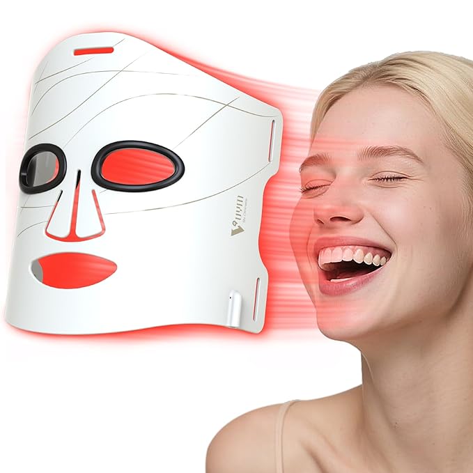 VYM Red Light Therapy for Face: Super Lightweight 292 LEDs High-Energy Red Light Therapy Mask Infrared LED Face Mask Light Therapy at Home Travel 2mm Thickness - White