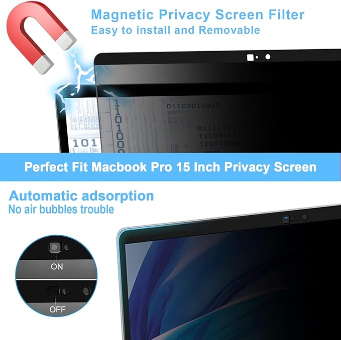 ZOGEAA Privacy Screen MacBook Pro 15 Inch (2012-2015), Magnetic Removable Anti Blue Light Glare Peep Filter Black Out Screen Protector for Mac 15.4 Inch Laptop Model (A1278 A1286 A1398)