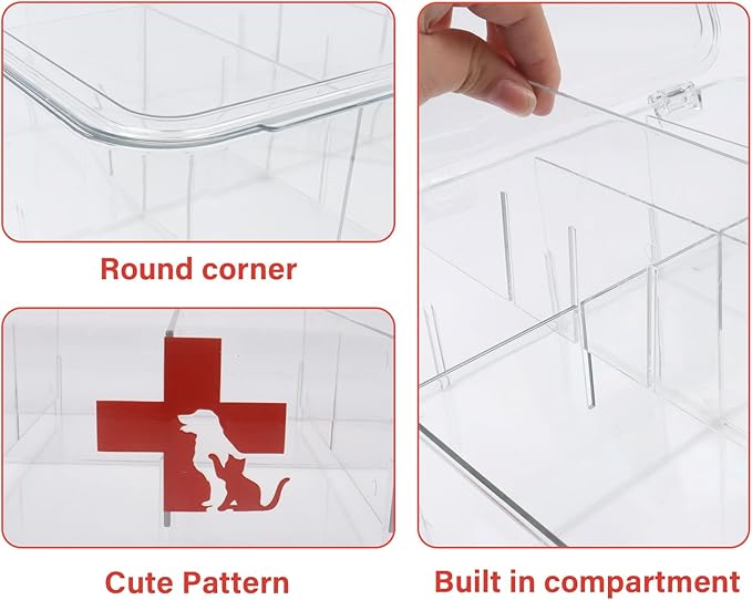 First Aid Box Clear Medicine Organizer Storage Box with Lids, Plastic Medicine Organizer for Bathroom or Kitchen, Medicine Cabinet Organizer with Lid, Portable Medical Box for Home,Office