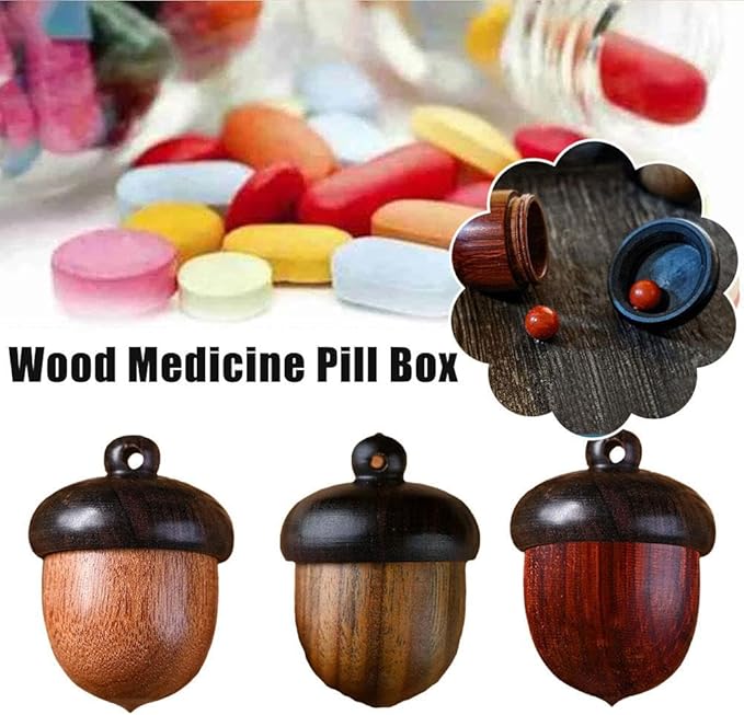 Solid Wood Weekly Pill Organizer,Wooden Nut Travel Pill Case,Solid Wood Medicine Pill Box,Mini Sandalwood Rescue Pill Case,Portable Tablets Storage Sealed Can for Outdoor