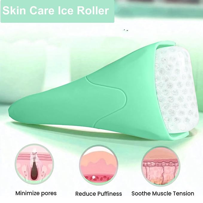 Ice Roller for Face, Face Roller-Cold Massage Stick for Cooling and Calming Puffiness Wrinkles Fine Lines - Skin Care Tools- Self Care Gifts for Women Men (Light Green)