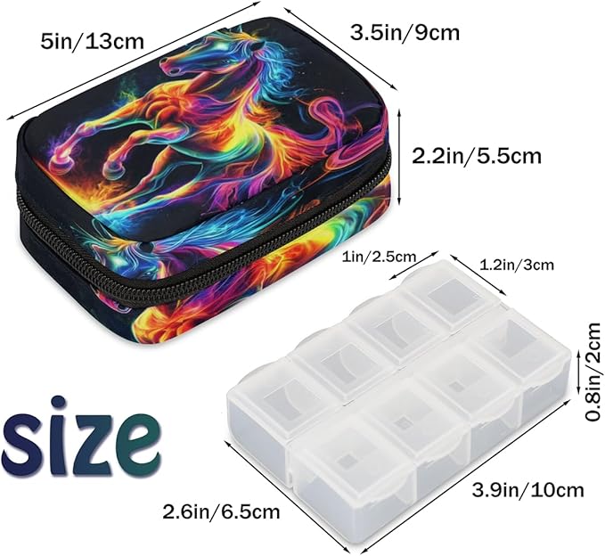 Neon Color Animal Horse Travel Pill Organizer Box Weekly Portable Pill Case Daily Pills 7 Day Small Birth Control Pills Container Removable Compartments for Medicine Vitamins Fish Oil