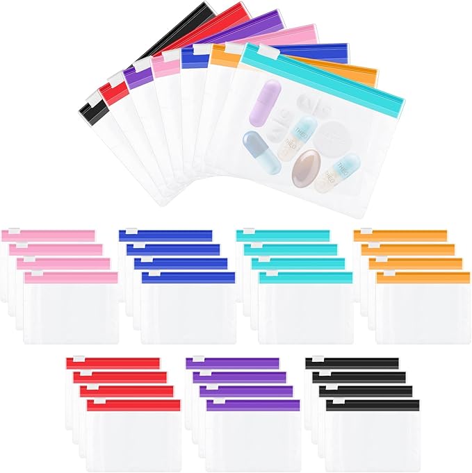 24 PCS Pill Pouches Bags, Zippered Travel Pill Organizer, Self Sealing Travel Bags for Travel Reusable Bag with Slide Lock for Small Items