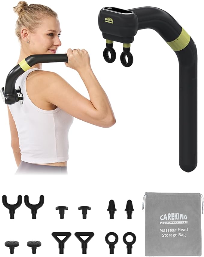 Dual Head Massage Gun Deep Tissue 3-in-1 Back Massager with Detachable Extension Handle for Hard-to-Reach Areas, Gym & Home Use for Men and Women,FSA-HSA Eligible