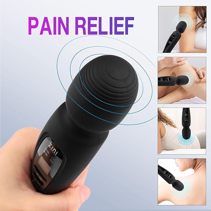 Handheld Massager for Back, Cordless Massager with LCD Display, Personal Massager for Pain Relief, Powerful 12 Vibrating Massage Wand, Black