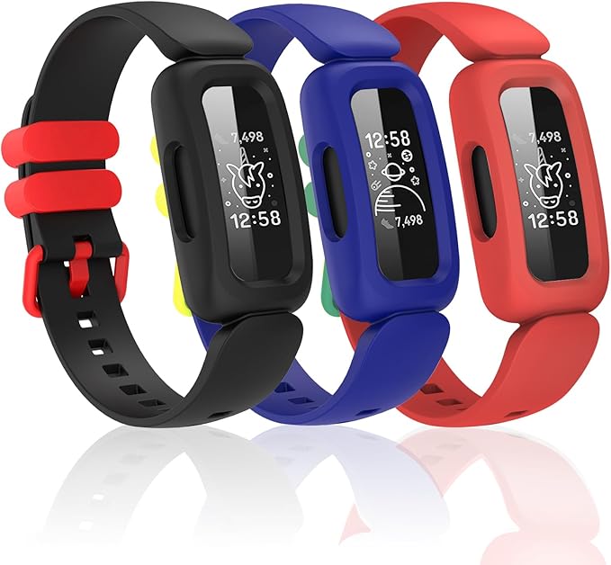 Silicone Bands for Fitbit Ace 3,Waterproof Soft Replacement Bands for Ace 3 Bands for Kids Boys Girls Bracelet Accessories Sports Band for Fitbit Ace 3 Activity Tracker(Black Red Blue)