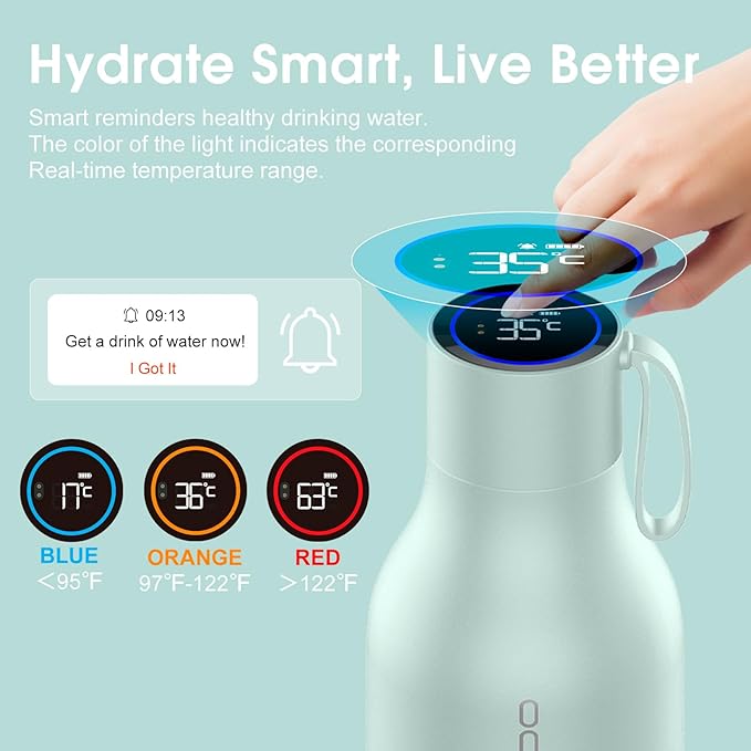 VSITOO 33oz Smart Self-Cleaning Water Bottle，Large Insulated Stainless Steel Bottle with AI Self-Clean, 30-Day Battery & Magnetic Charging for Outdoor Travel, Gym or Office, Blue