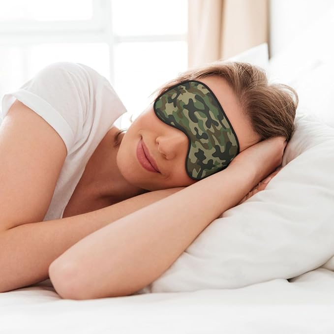 Green Camouflage Sleep Mask Eye Mask with Adjustable Strap Eye Sleep Shade Cover Blocks Light for Women Men Airplane Travel Nap