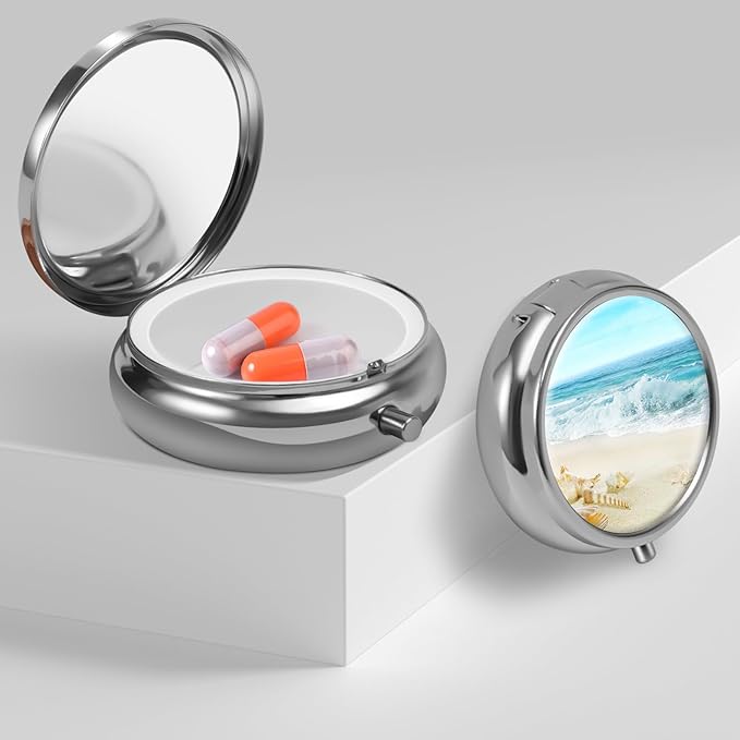 Mini Pill Box, Small Pill Box, Portable Pill Box, Cute Pill Organizer for Vitamins, Medications, Fish Oil and Supplements (Whelk)