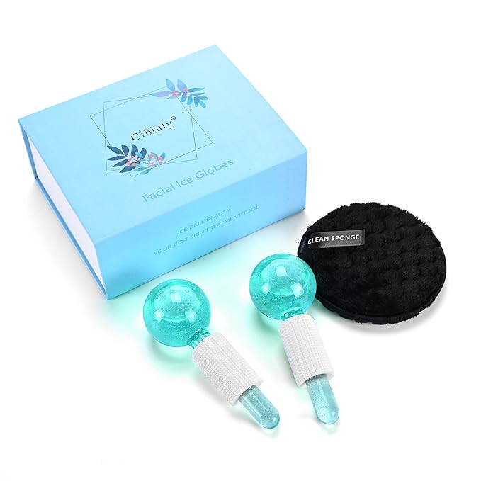 Ice Globes for Facials- Freezer Free Face Rollers with Essence for Daily Beauty Routines, Skin Massagers Globes Durable Quartz Glass for Reduce Puffiness Skin Cooling (Update Green)