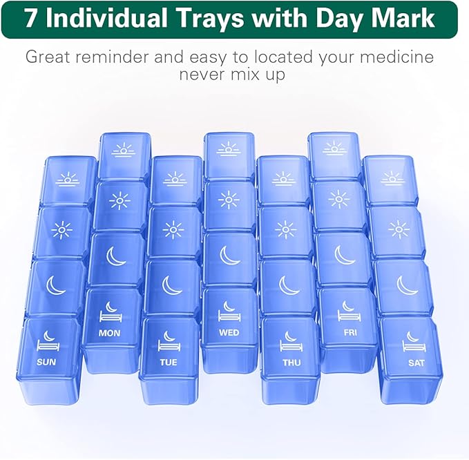 XL Pill Organizer 4 Times a Day, BUG HULL Extra Large Weekly Pill Box Case, 7 Day Vitamin Container Daily Pill Holder for Cod-liver oil, Vitamins, Supplements (Royal Blue)