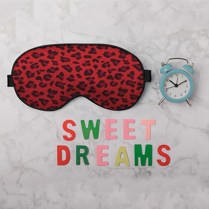 Red Leopard Pattern Silk Eye Mask Sleep Mask Animal Print Spot Speckle Eye Mask with Adjustable Strap Lightweight for Women Work Travel Night Sleep