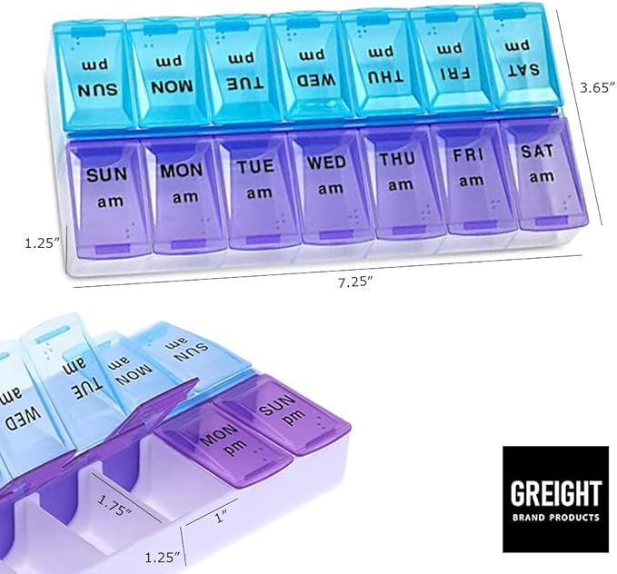 7 Day Weekly Pill AM PM Organizer - Twice a Day - Pill Case for Medicines, Vitamins, and Supplements (Pack of 1)