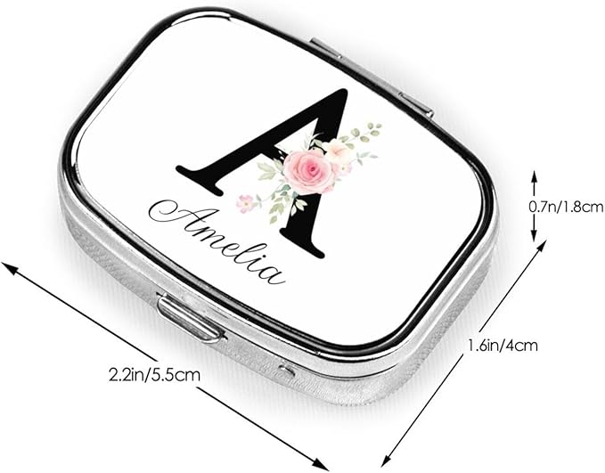Custom Pill Box Personalized Square Small Pill Case with Mirror Add Your Photo Text Logo Name Decorative 2 Compartment Portable Metal Medicine Container Vitamin Organizer for Pocket Purse Travel (A)