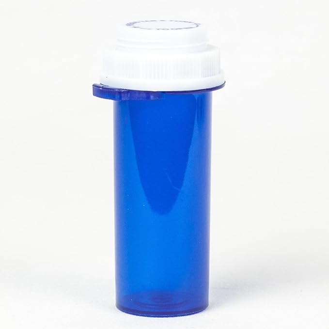 Five Star Supplies Thumb Tab Plastic Pill Bottles - Reversible Cap Easy Open & Child Resistant - Pill Container Prescription Vial - Easy Open/Push N Turn (Blue, 13 DRAM 215 ct.)