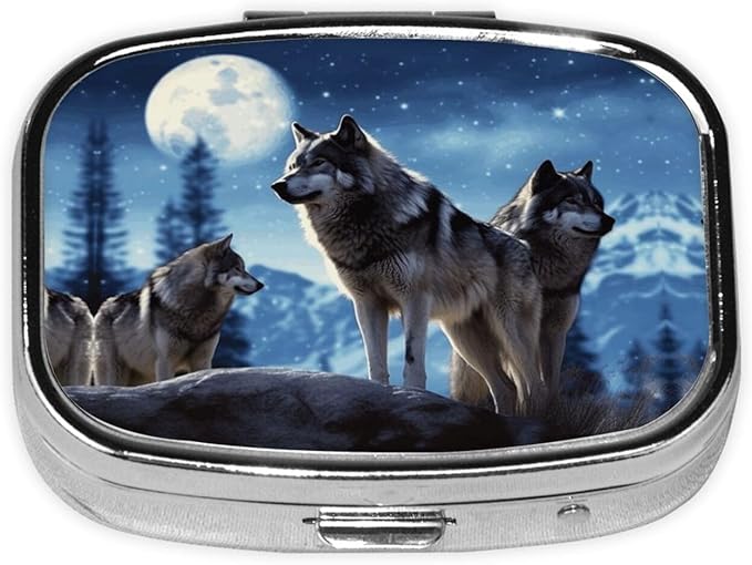 Square Pill Box 2 Compartment Medicine Pill Case Wolfs Pill Box for Purse Pocket Waterproof Metal Pill Container Portable Pill Holder Mini Pill Organizer for Travel or Daily