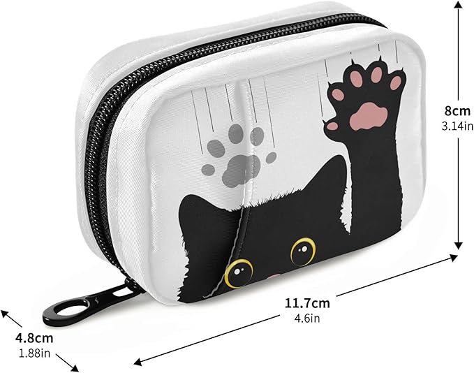Naanle 7 Day Black Cat Pill Case Bag Travel Pill Organizer with Zipper Portable Weekly Case Compact Size for Vitamin Supplement Holder