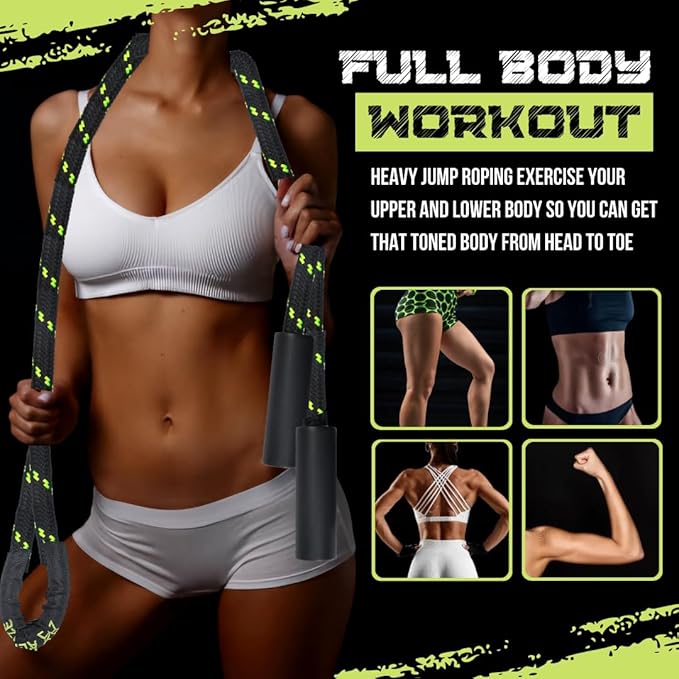 Heavy Jump Rope For Fitness 3LB - New 360 Rotating Handles Weighted Jump Rope - Full Body Workout For Men & Women