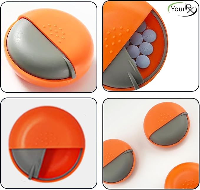Round Travel Pill Organizer - Portable Small Pill Box for Purse - Compact, Leak-Proof Medicine Container for Pills, Vitamins, Fish Oil, Supplements - BPA-Free, Durable Design, 2.75" (Orange)