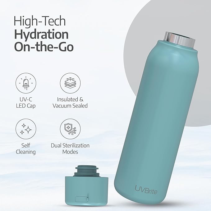 UVBRITE Go Self-Cleaning UV Water Bottle - 6 Bottles 18.6 oz Insulated Stainless-Steel Rechargeable Reusable Bottle Push Button Sterilization Travel Friendly