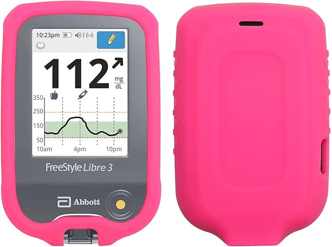 Premium Silicone Protective Cover Set (Screen Protector +Lanyard + Lanyard Patch) for Freestyle Libre 3/ Freestyle Libre 2 (Continuous Glucose Monitor) (HOT Pink)