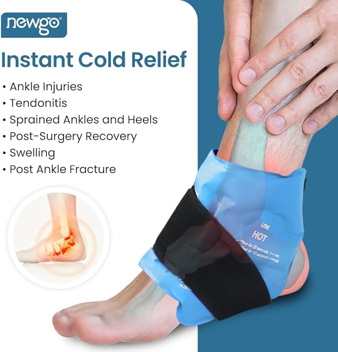 NEWGO Ankle Ice Pack Wrap for Sprained Relief, Ice Pack for Ankle Inuries Reusable, Cold Therapy for Ankles Swelling, Post Surgery Recovery - Light Blue