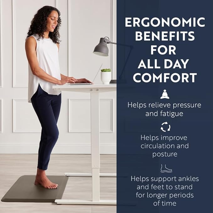 KANGAROO Thick Ergonomic Anti Fatigue Mats for Kitchen Floor, 39x20, Cushioned Standing Office Desk Mat, Waterproof Scratch Resistant Topside, Supportive All Day Comfort Padded Foam Rugs, Cappuccino