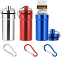 Keychain Pill Holder for Nitroglycerin, 3 Pack Mini Waterproof Portable Travel Purse Pocket Pill Case, Keychain Fob Container for 25ct Nitro/Nitroglycerin Bottle (3pcs-Silver + Red + Blue)