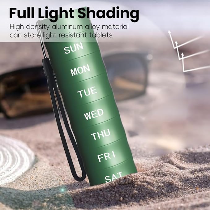 Pill Organizer, Bamboo-Shaped Portable Waterproof Pill Box, BPA Free 7 Day Medicine Pill Organizer Holder for Vitamin, Fish Oil, Supplements and Medication, Green