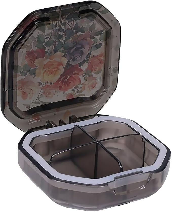 This Portable Watercolor Rose Pattern 4-Compartment Pillbox Can Be Placed in A Pocket Or Wallet to Store Vitamins, Medicines Fish Oil Health Supplements Other Medications.