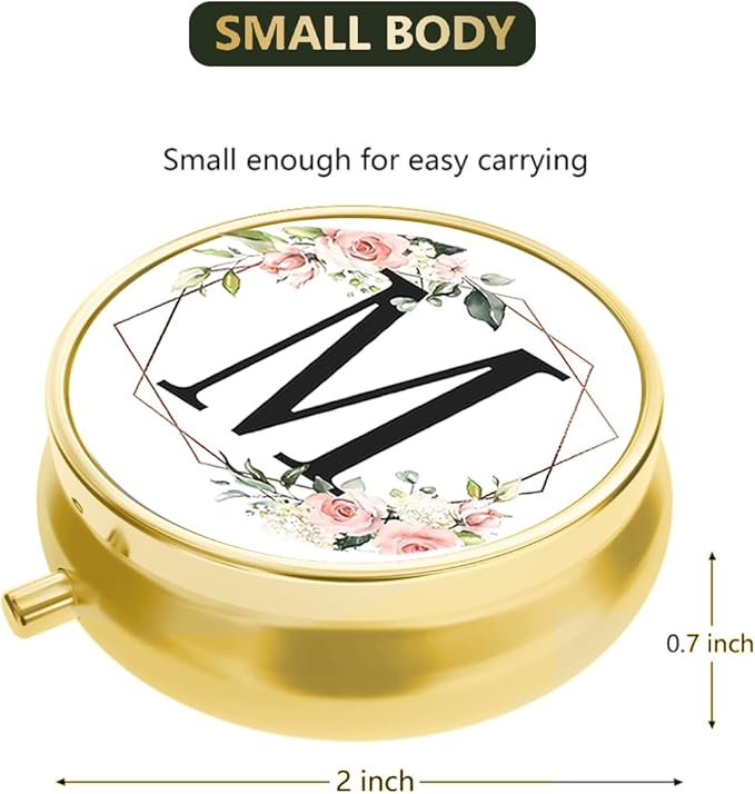 Small Pill Box for Purse Pocket, Personalized Small Pill Case 3 Compartment, Monogrammed Cute Pill Organizer, Gift for Women Teen Girls, Travel Mini Jewelry Box,Earring Holder Organizer