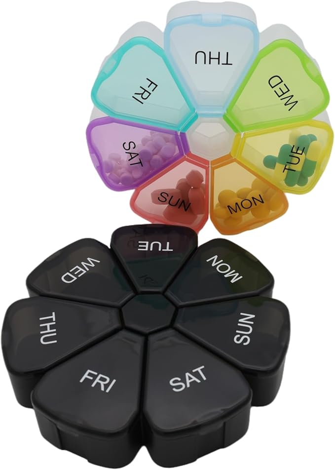 7 Day Weekly Pill Round Organizer, ShysTech Large Pill Case Pill Box 1 Time A Day for Pills/Medication/Supplements/Vitamin (Black)
