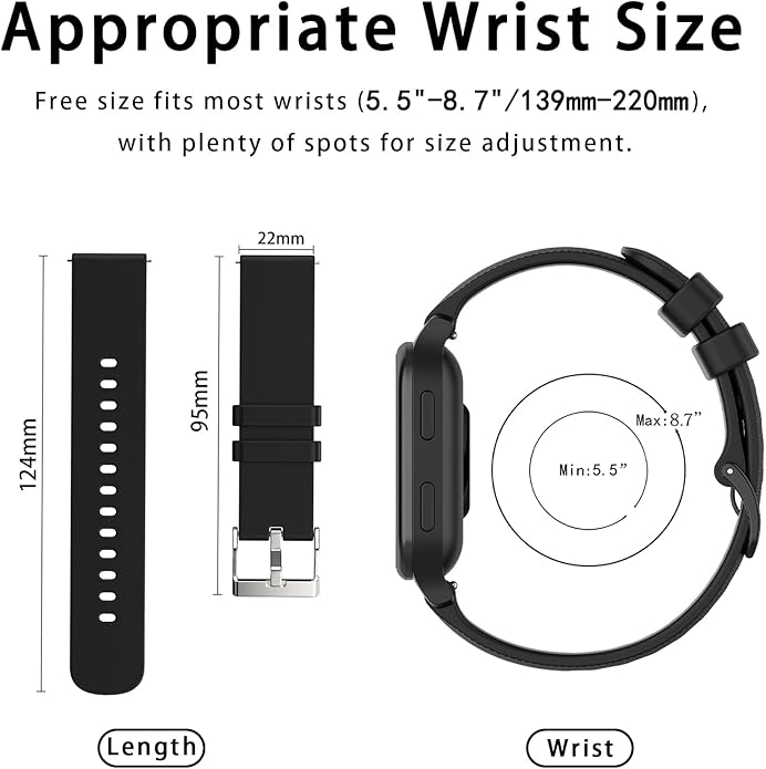 Harikiri 22mm Silicone Bands Compatible with Popglory/Fitpolo/FITVII/Gydom/Woneligo/ENOMIR/TOOBUR/Veryfit/Poounur/RUIMEN,Quick Release Watch Strap for Men Women
