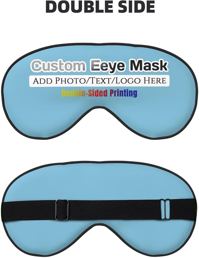 Custom Eye Mask for Sleeping Personalized Your Photo Text Logo Adjustable Strap Sleep Mask Customized Soft Blindfold Eyemask Blackout Eye Cover for Men Women Home Travel Offices Sky Blue