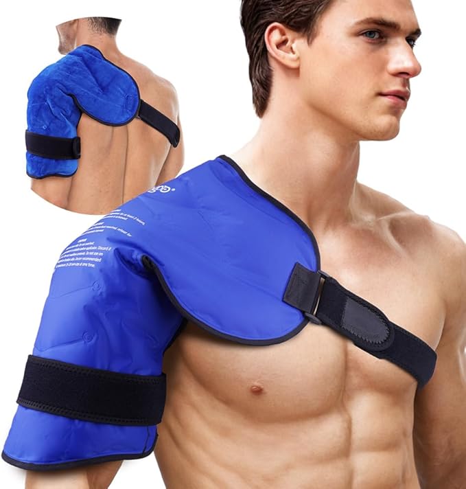 NEWGO Shoulder Ice Pack Rotator Cuff - Reusable Cold Therapy Wrap Shoulder Brace for Pain Relief, Gel Ice Pack for Injuries & Surgery Recovery with Adjustable Strap - Blue
