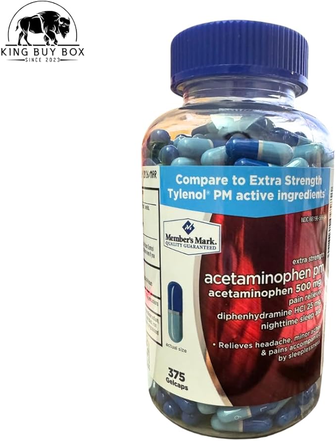 Pill Box KING BUY BOX (Color May Vary) Bundled with Acetaminophen PM Rapid Release Gelcaps, 375 ct.