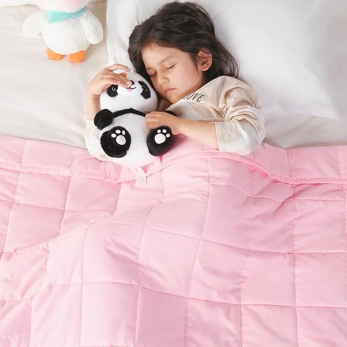 Topblan 7 lb Weighted Blanket, 41" x 60" Heavy Throw Blanket for Teens, Breathable Microfiber, Glass Bead Filling for Calming, Machine Washable, Pink