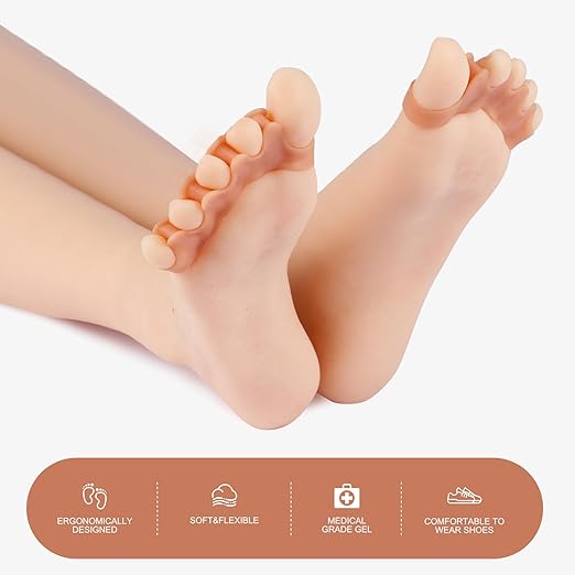 NudeSense Beige Toe Separators – Invisible Bunion Corrector & Hammertoe Straightener for Overlapping Toes, Plantar Fasciitis Relief – Discreet Gel Toe Spacers for Yoga, Pedicure & Barefoot Comfort – Washable & Reusable (2 Pairs)