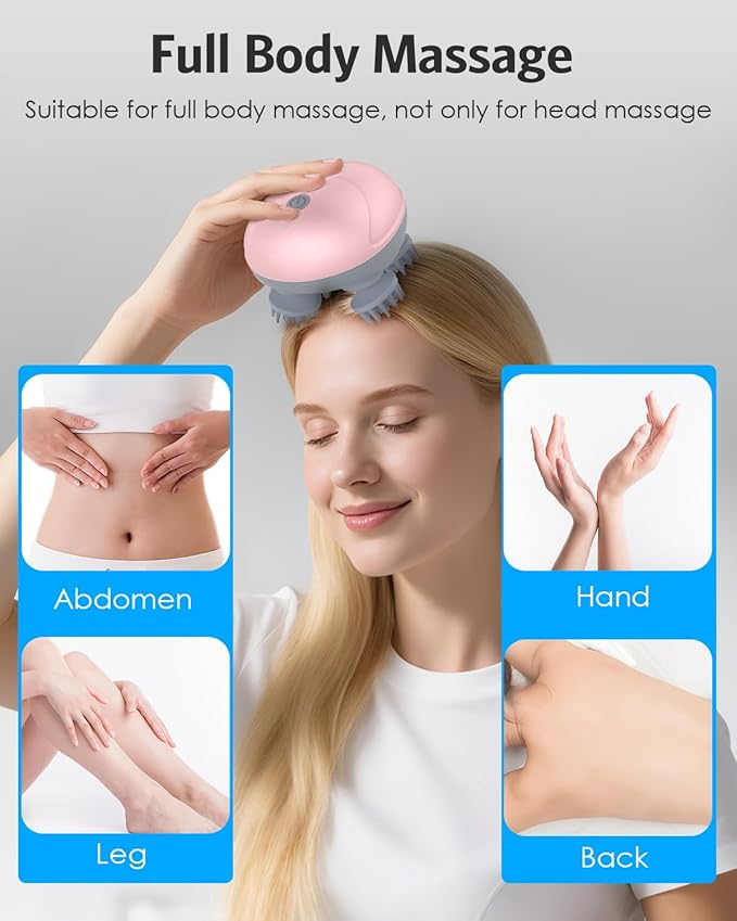 AMIR Electric Scalp Massager, Portable Head Scratcher with 96 Kneading Nodes, Handheld for Stress Relief and Pain Relief, Ideal Valentine‘s Day Gift for Her/Him (Pink)