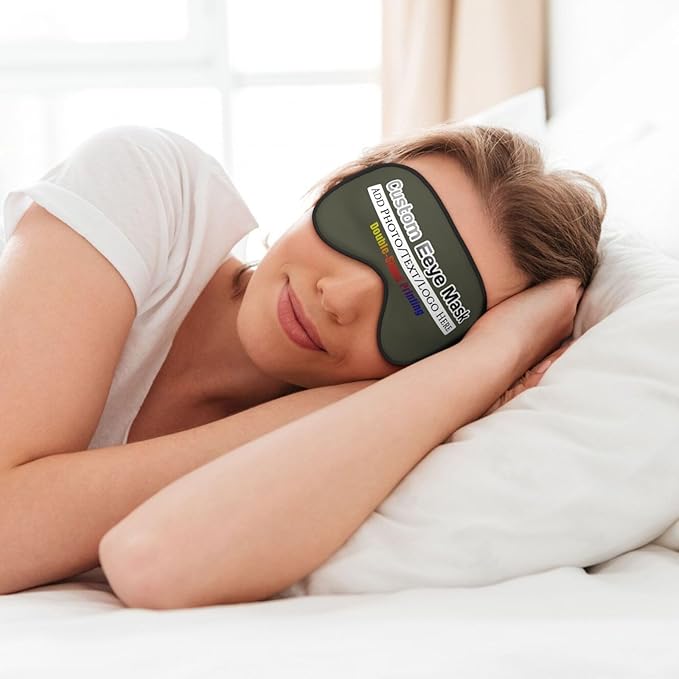 Personalized Eye Masks,Customized Sleep Blindfold Eye Mask,Custom Blackout Eye Cover with Adjustable Strap for Travel and Nap Military Green