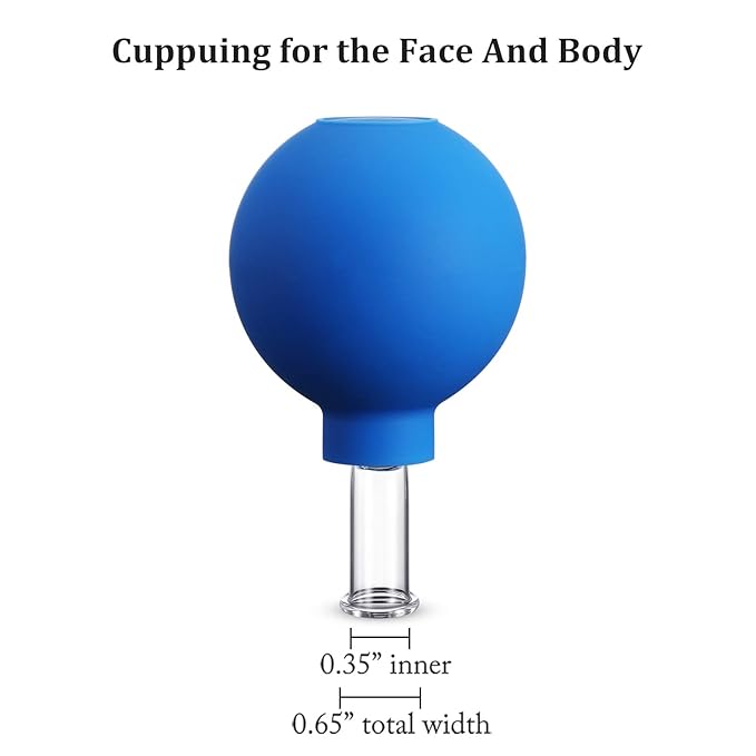 Nuanchu Facial Cupping Cup Glass Face Cup Silicone Cupping Massage Vacuum Suction Mug for Body Face Leg Arm Back Shoulder Muscle and Joint(Blue,0.35 Inch Diameter)