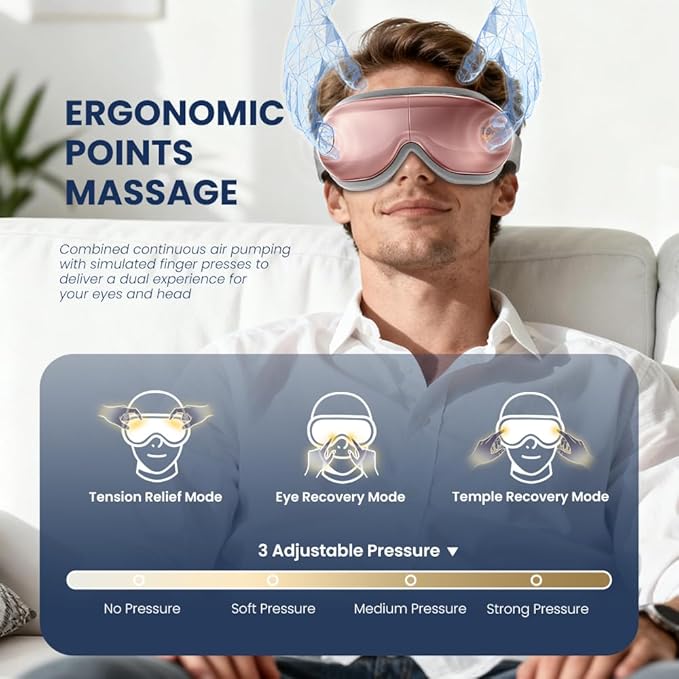 Eye Massager with Heat and Cooling, Eye Mask for Migraine, Heated Face Massager for Dry Eye Strain Relief Improve Sleep, Birthday Gifts for Women Men Pink
